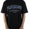 Front view of a model wearing the black RHSM Flowstate Tee, demonstrating its oversized fit with dropped shoulders.