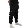 Front view of a model wearing the black RHSM Classic Fit Sweatpants, showing the comfortable athletic fit.
