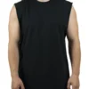 Front view of a model wearing the black RHSM Godmode Tank Top, highlighting its athletic cut-off style.