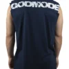 Back view of a model wearing the blue RHSM Godmode Tank Top, showing the "GODMODE" graphic.