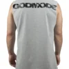 Back view of a model wearing the gray RHSM Godmode Tank Top, showing the "GODMODE" graphic.