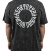 Back view of a model wearing the RHSM Acid Wash Tee, showing the "Racing Heart Steady Mind" graphic.