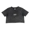 The RHSM Acid Wash Crop-Top laid flat, showing the unique acid wash pattern and oversized front design.