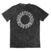 The back of the RHSM Acid Wash Tee laid flat, displaying the "Racing Heart Steady Mind" graphic.