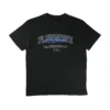 The black RHSM Flowstate Tee laid flat to show the full screen-printed graphic design and oversized fit.
