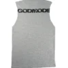 The back of the gray RHSM Godmode Tank Top laid flat, showcasing the "GODMODE" graphic.