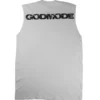 The back of the white RHSM Godmode Tank Top laid flat, showcasing the "GODMODE" graphic.