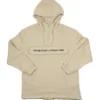The front of the beige RHSM MVMT Hoodie laid flat, showing its clean design and spacious front pocket.