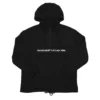 The front of the black RHSM MVMT Hoodie laid flat, showing the front pocket and premium heavyweight fabric.