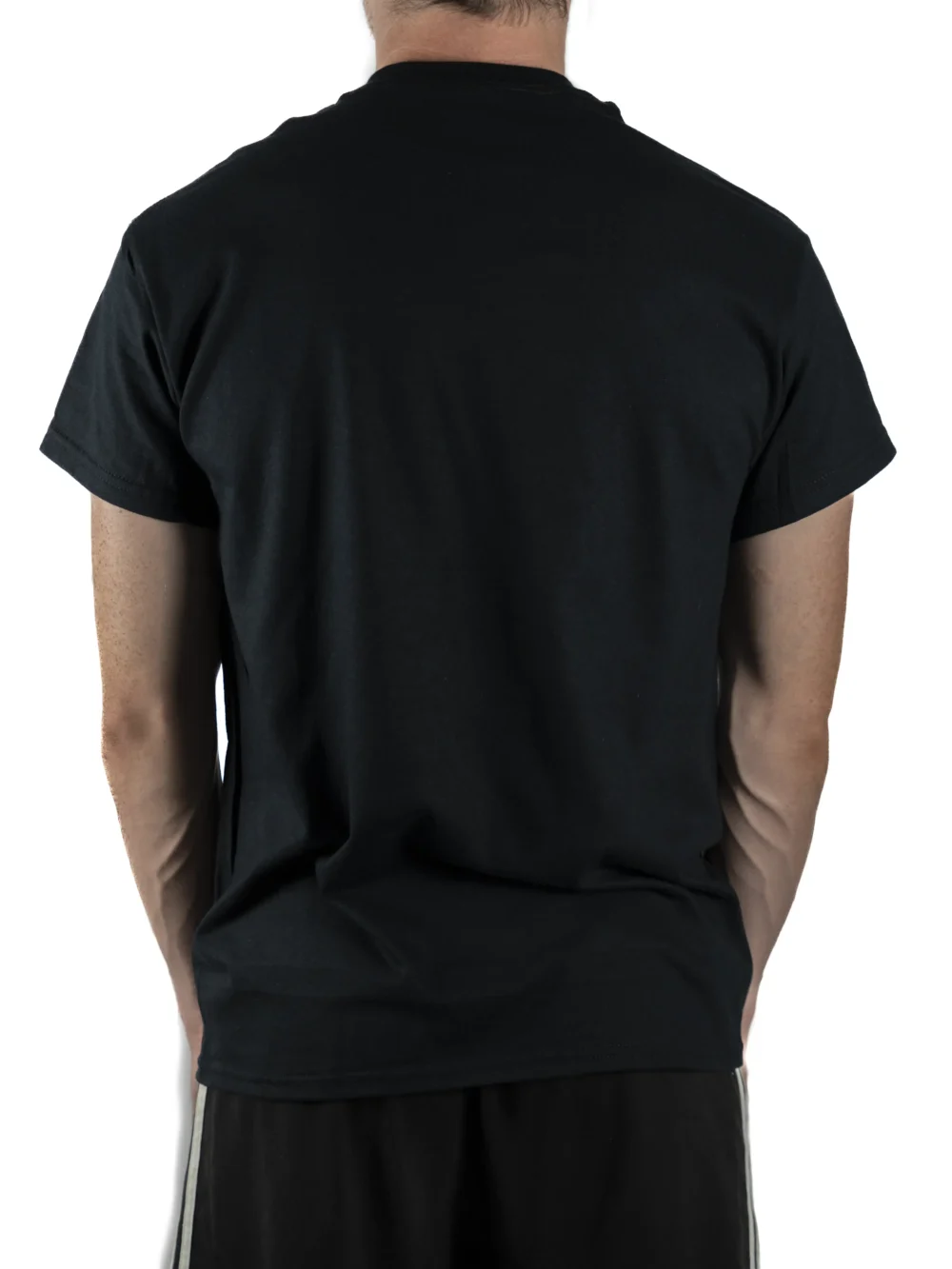 Back view of a model wearing the black RHSM Classic Fit Tee.
