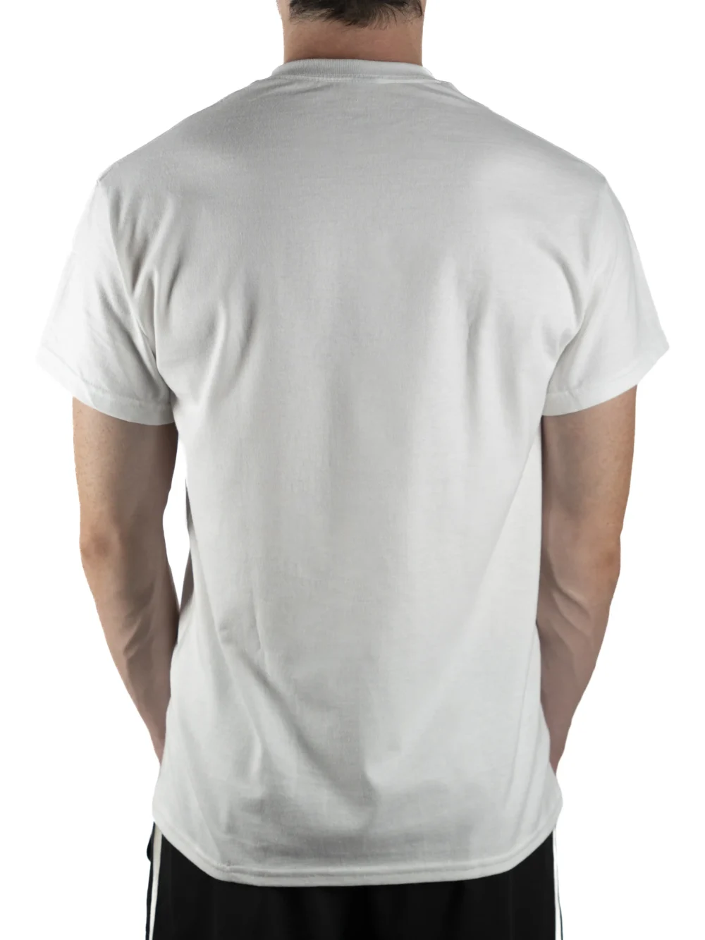 Back view of a model wearing the white RHSM Classic Fit Tee.