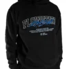 Model wearing the black RHSM Flowstate Hoodie, designed for calisthenics and street workout.
