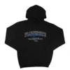 The black RHSM Flowstate calisthenics hoodie laid flat to showcase the full design and thick cotton blend fabric.