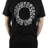 Back view of a model wearing the black RHSM Long Fit Tee V2, showing the "Racing Heart Steady Mind" graphic.