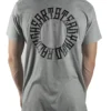 Back view of a model wearing the gray RHSM Long Fit Tee V2, showing the "Racing Heart Steady Mind" graphic.