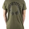 Back view of a model wearing the khaki RHSM Long Fit Tee V2, showing the "Racing Heart Steady Mind" graphic.