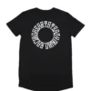 The back of the black RHSM Long Fit Tee V2 laid flat, showcasing the "Racing Heart Steady Mind" graphic.