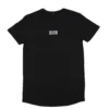 The black RHSM Long Fit Tee V2 laid flat, showing its clean front design and dropped hem.