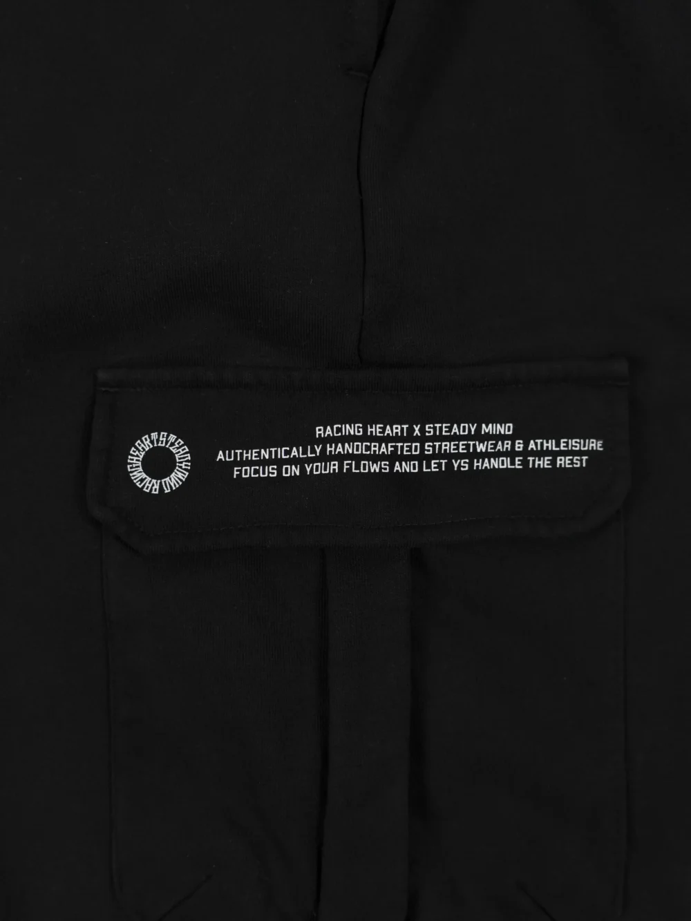 A detailed close-up of the secure latch design on the side cargo pocket of the RHSM Sweatpants.