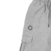 A close-up of the front side pocket design and premium fabric of the gray RHSM Cargo Sweatpants.
