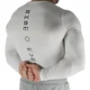 Back view of a model wearing the white RHSM Compression Shirt.