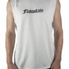 Front view of a model wearing the white RHSM Flowstate Tank Top for calisthenics, highlighting its clean, athletic fit.
