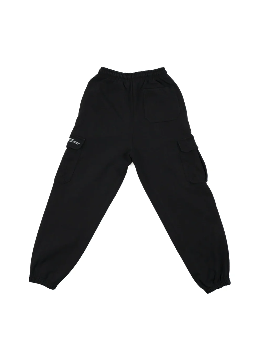 The back of the black RHSM Cargo Sweatpants laid flat.