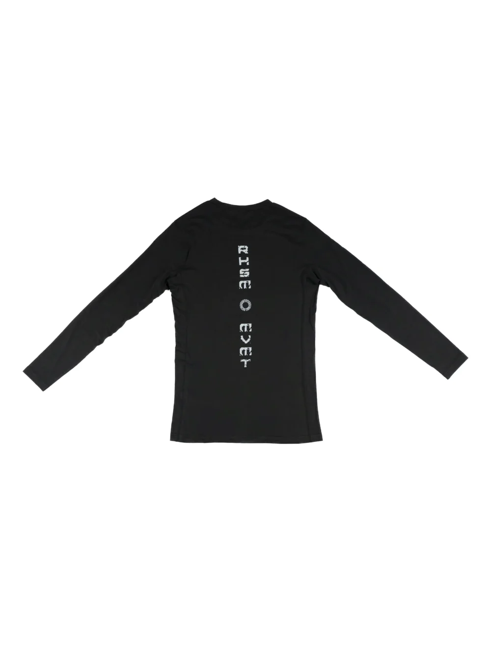 The back of the black RHSM Calisthenics Compression Shirt laid flat.