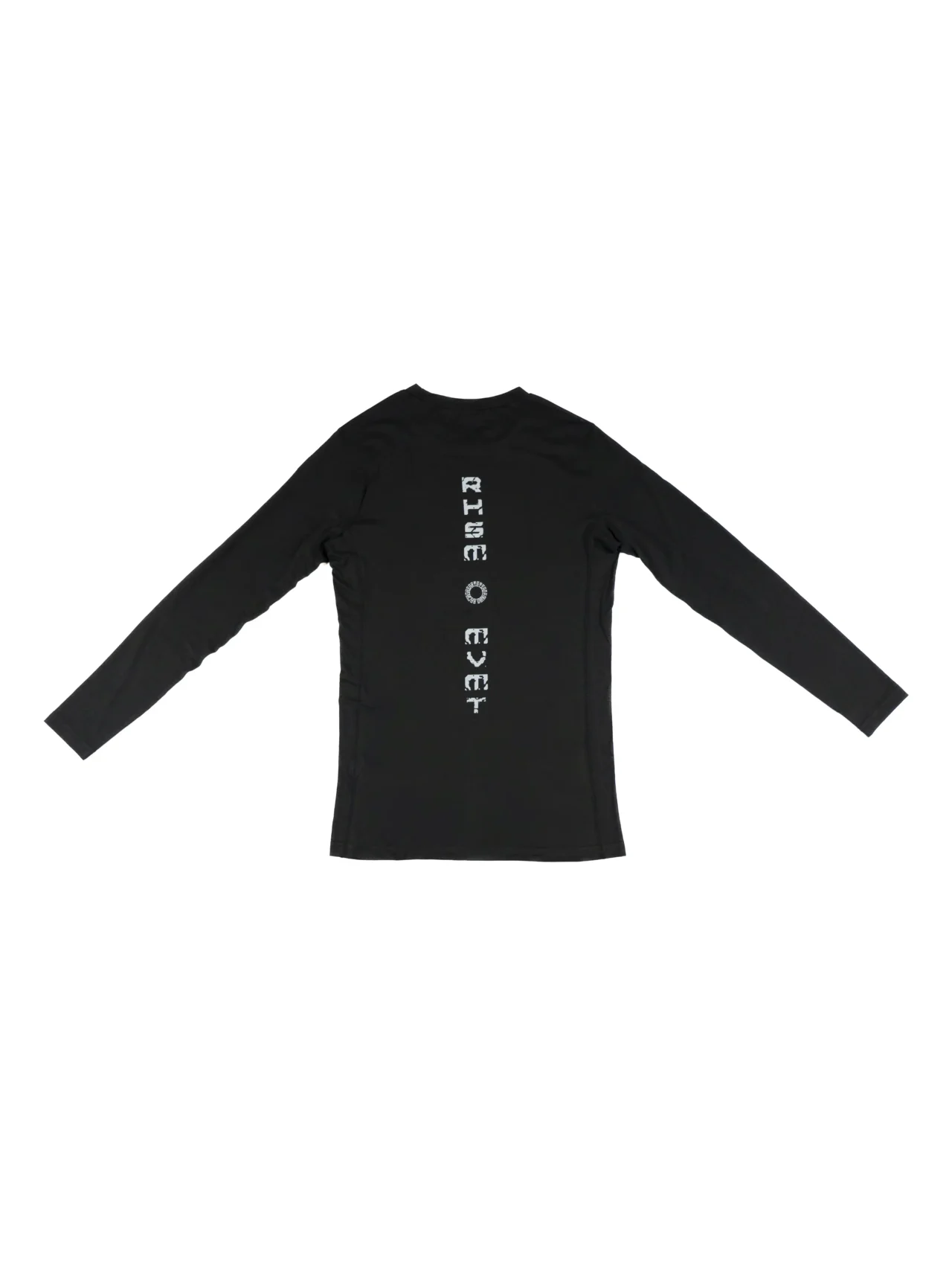 The back of the black RHSM Calisthenics Compression Shirt laid flat.