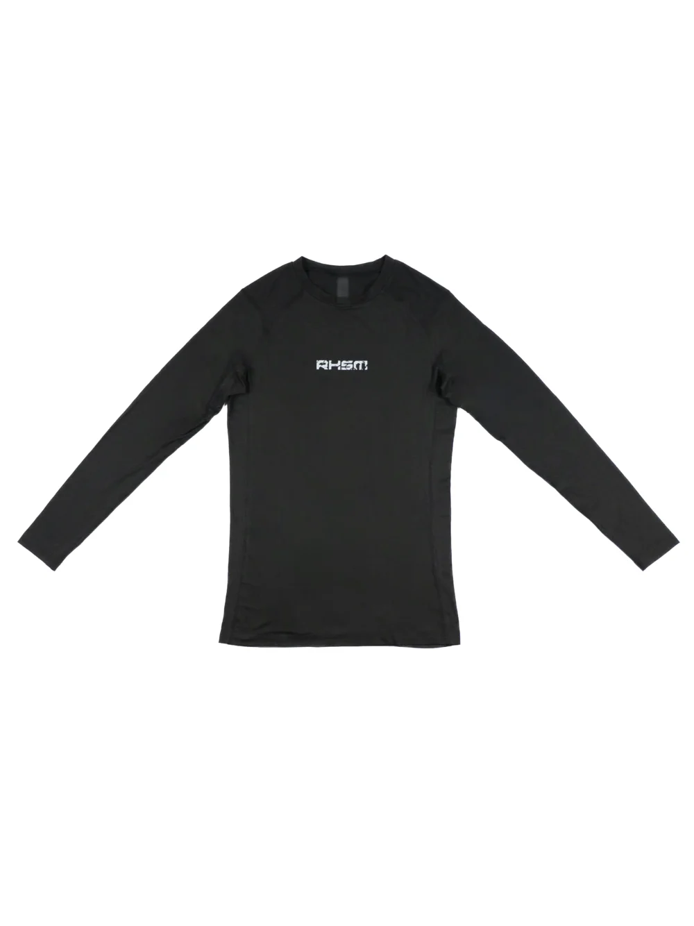The black RHSM Calisthenics Compression Shirt laid flat, front view.