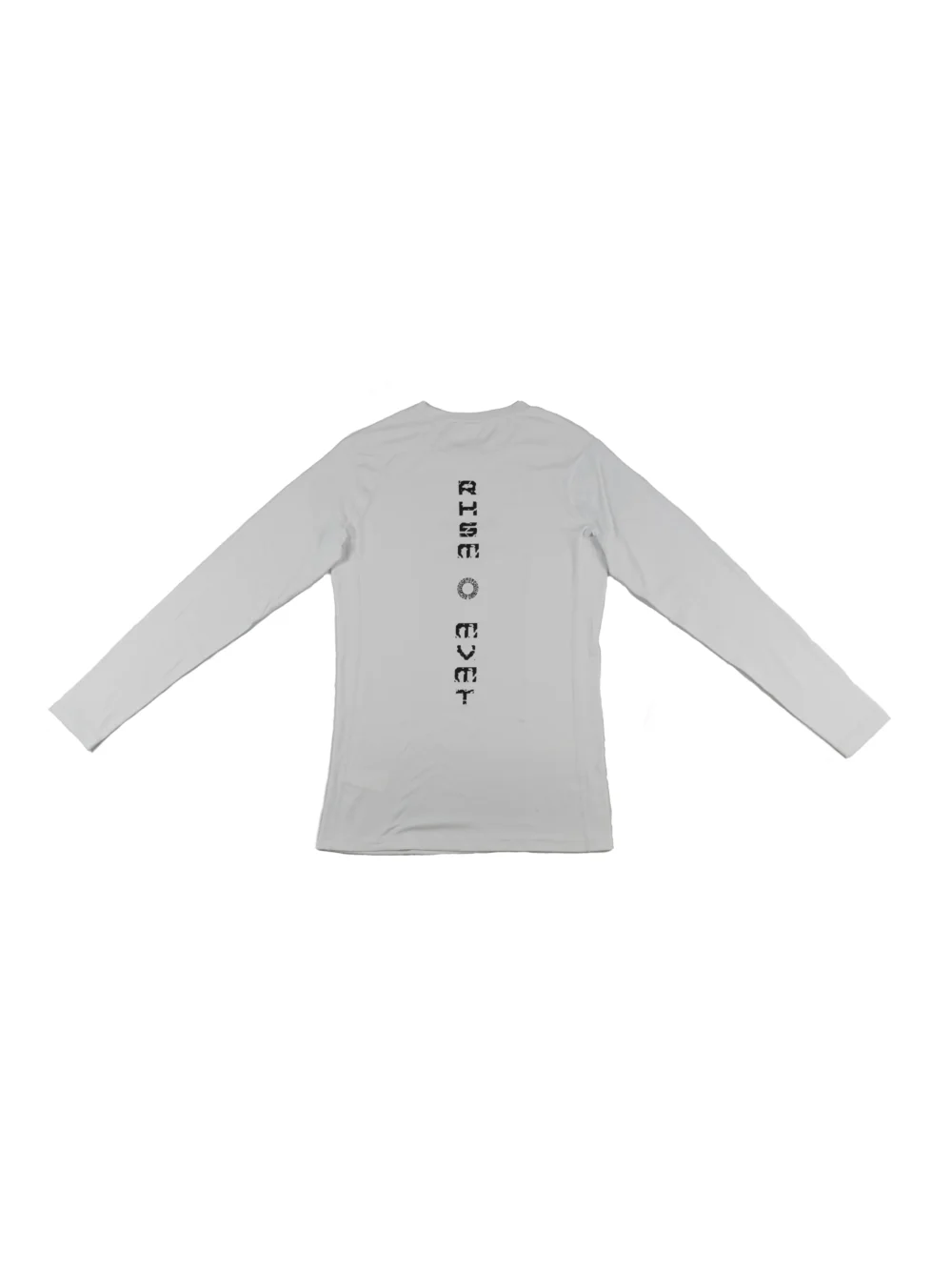 The back of the white RHSM Calisthenics Compression Shirt laid flat.
