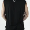 Back view of a model wearing the black RHSM Flowstate Tank Top, showing the cut-off style that allows for unrestricted movement during muscle-ups.