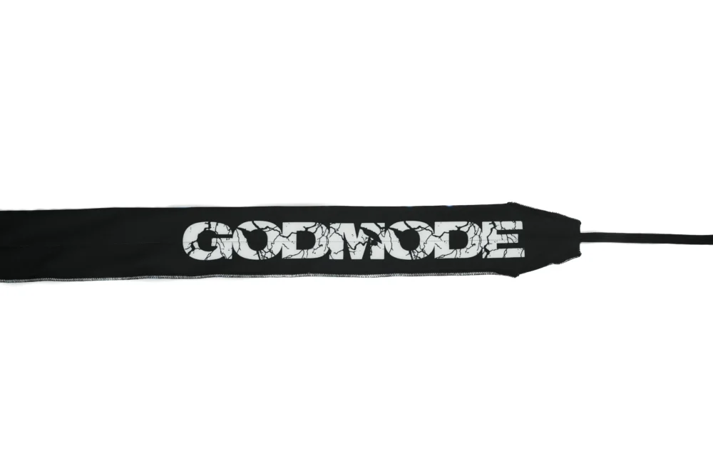 A detailed close-up of the "Godmode" graphic on the RHSM Calisthenics Wrist Wraps V2.