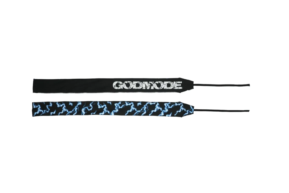 The RHSM Godmode Wrist Wraps V2 laid out flat to show the full length and design.