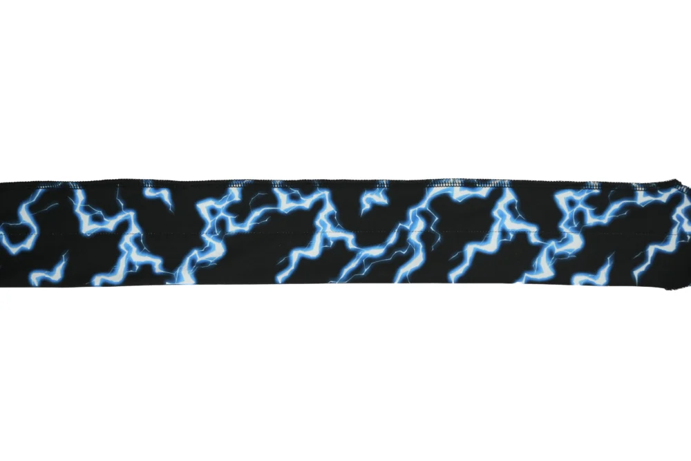 A detailed close-up of the lightning graphic design on the RHSM Godmode Wrist Wraps V2.