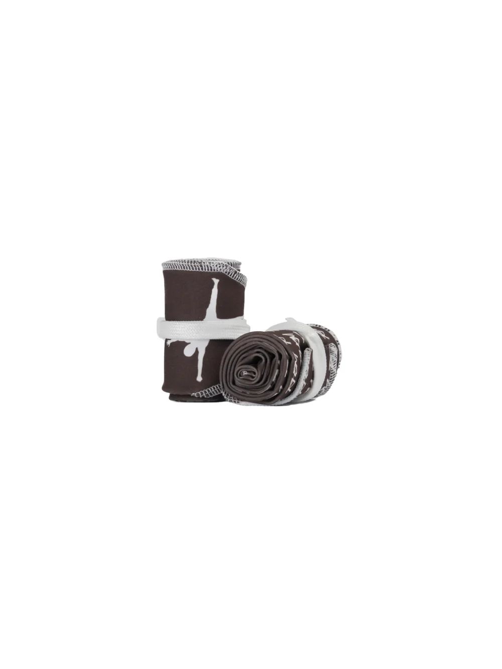 A pair of the brown RHSM Calisthenics Wrist Wraps V2 rolled up and ready for training.