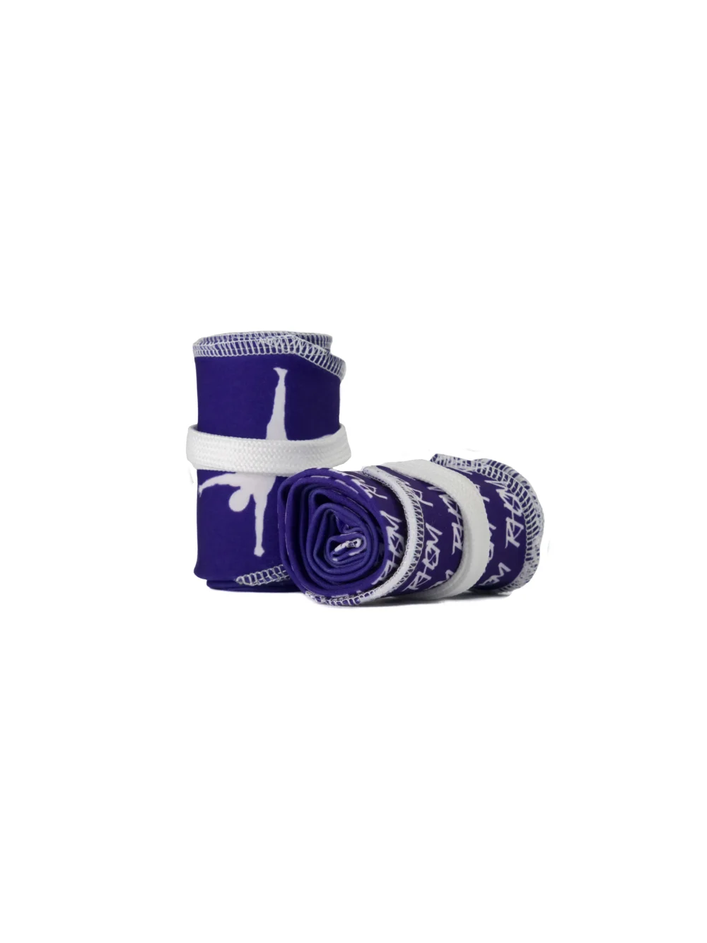 A pair of the purple RHSM Calisthenics Wrist Wraps V2 rolled up and ready for training.