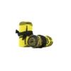 A close-up of the yellow RHSM Calisthenics Wrist Wraps V2, rolled up and ready for a workout.