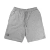 Front view of the gray RHSM First Edition shorts laid flat, showing the relaxed fit and 100% cotton material.