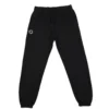 Front view of the black RHSM First Edition sweatpants laid flat, showing the relaxed oversized fit and adjustable drawstring.
