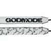 A detailed close-up of both sides of the white and black RHSM Godmode Wrist Wraps, showing the graphics.