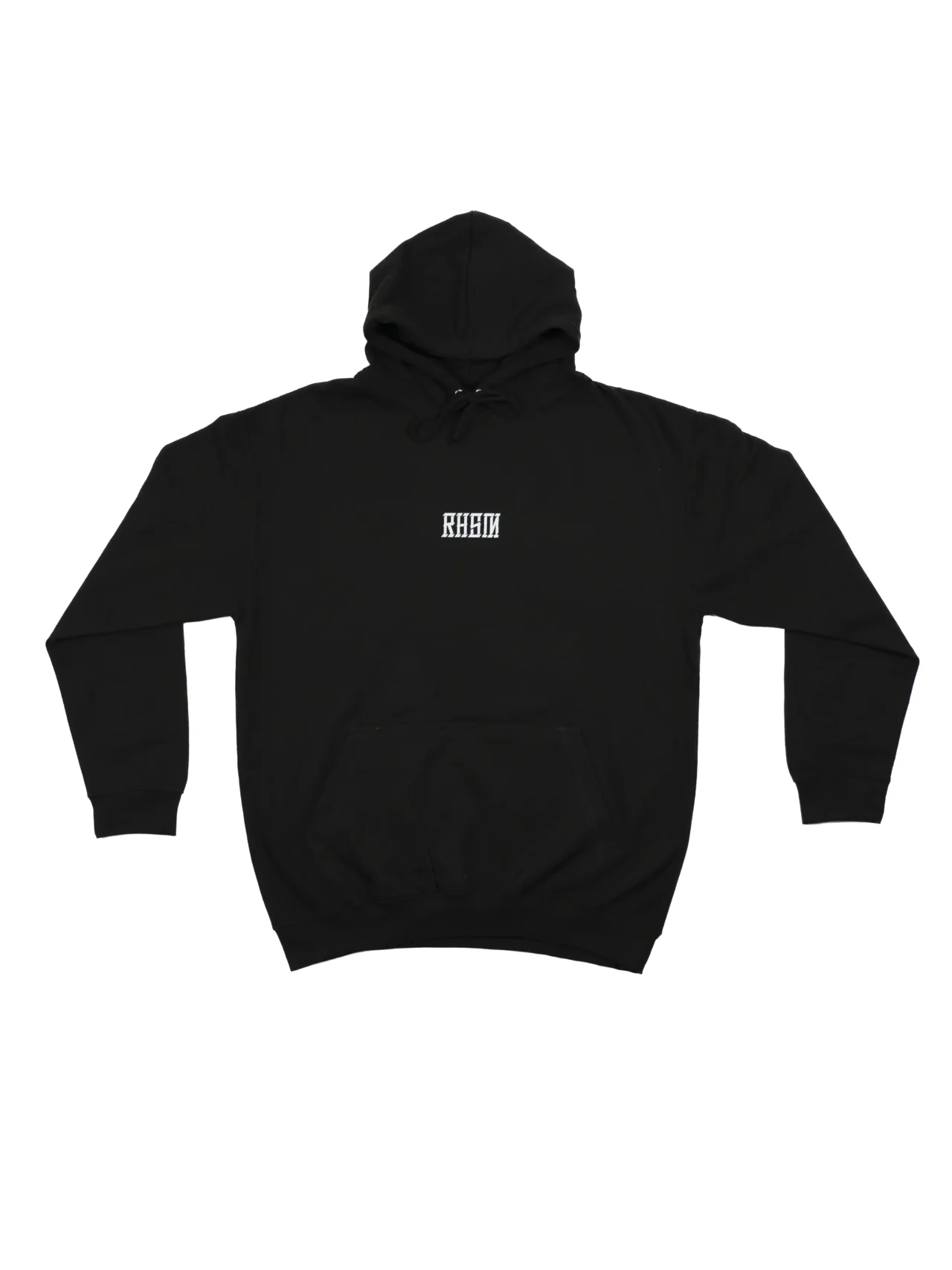 The black RHSM Calisthenics Hoodie V2 laid flat, showing the new classic RHSM front print.