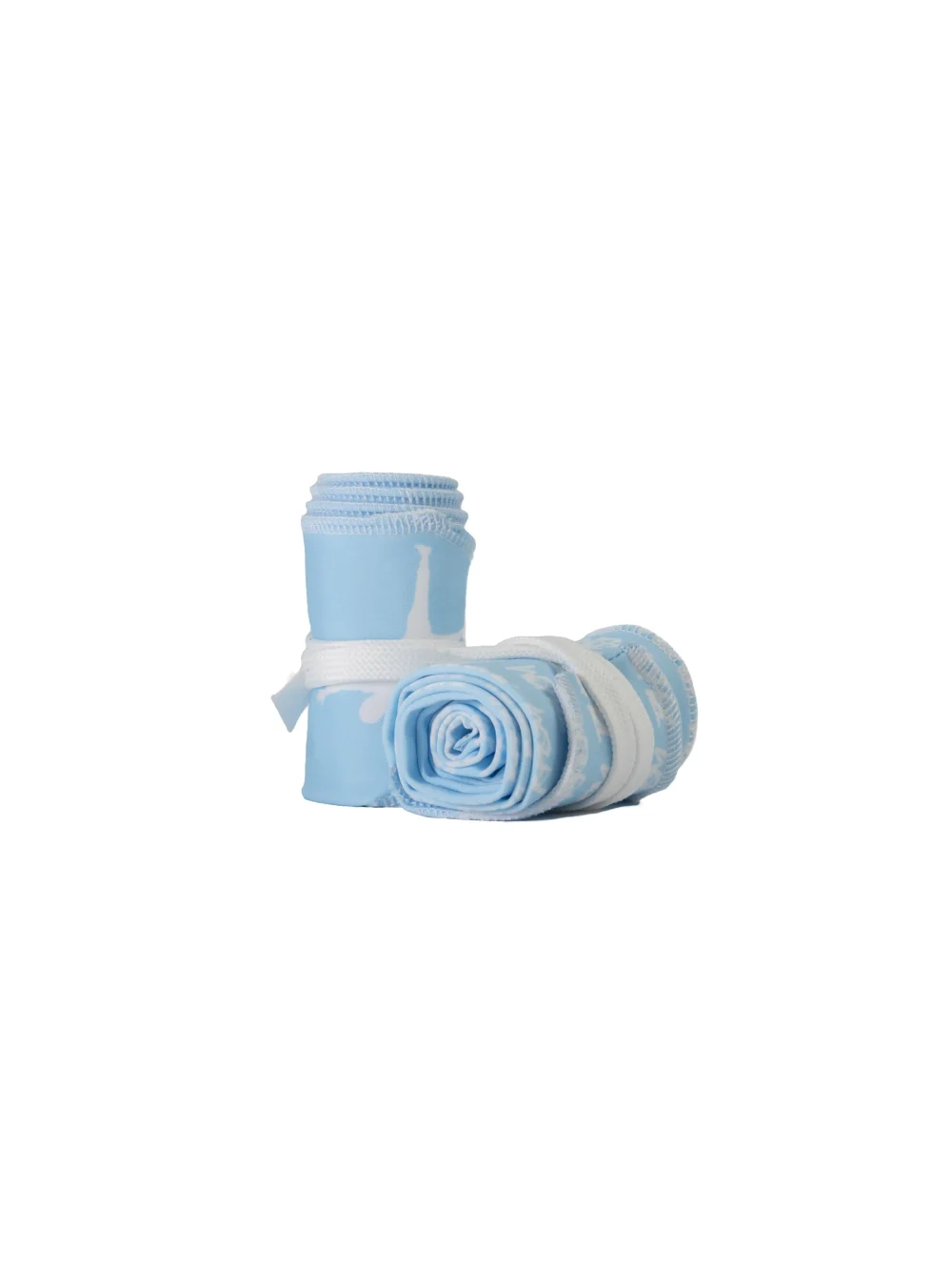 A pair of the baby blue RHSM Calisthenics Wrist Wraps V2 rolled up and ready for training.