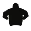 The black "GODMODE" hoodie, laid flat (back view), showcasing the clean back design and visible lightning sleeve details; premium calisthenics apparel from RHSM.