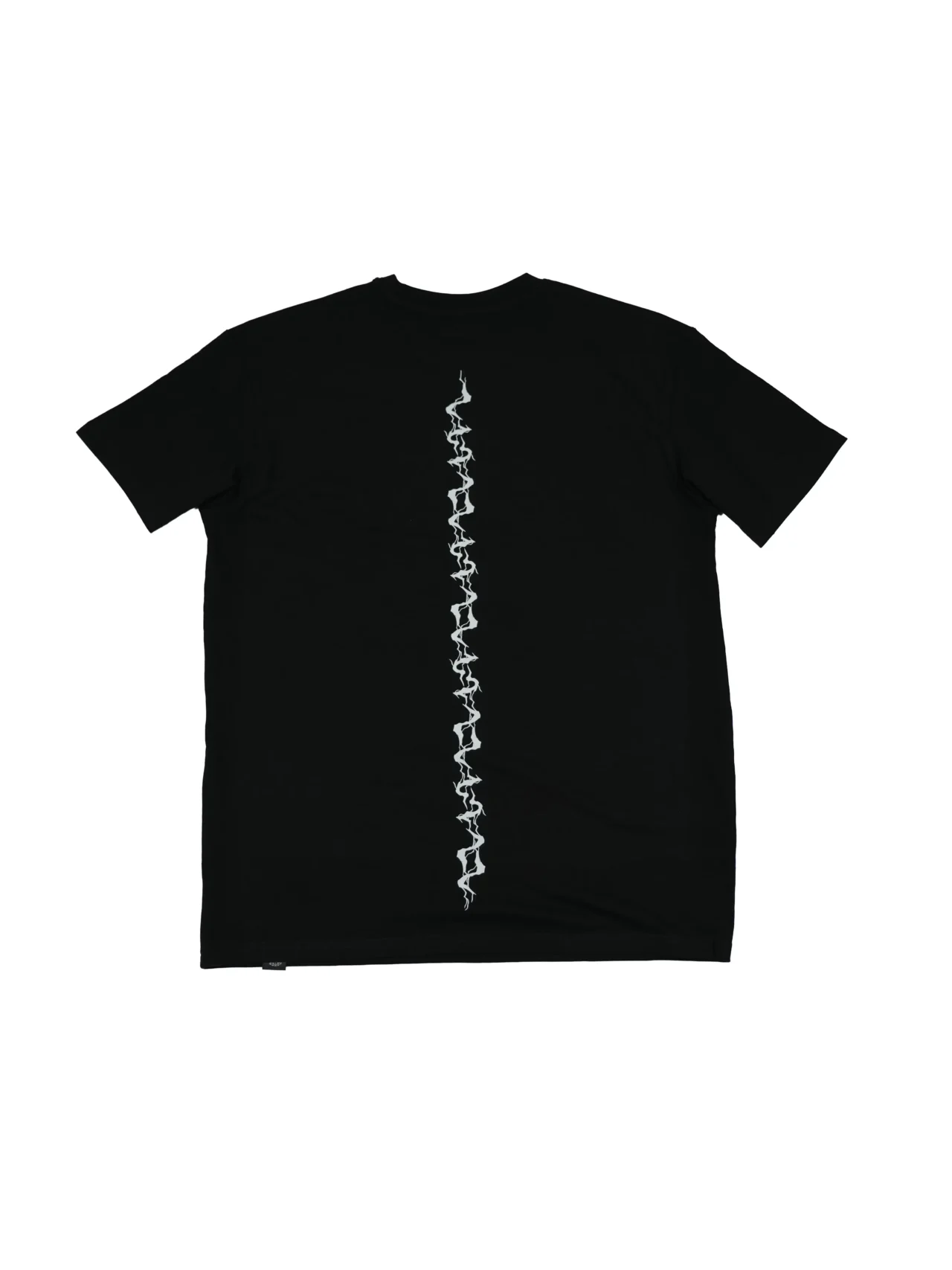 The black "GODMODE" oversized tee, laid flat (back view), showcasing the bold lightning back graphic; premium calisthenics apparel from RHSM.