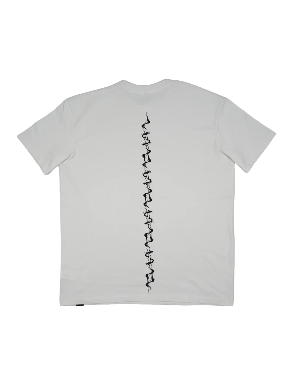 The white "GODMODE" oversized tee, laid flat (back view), detailing the bold lightning back graphic on this piece of calisthenics apparel.