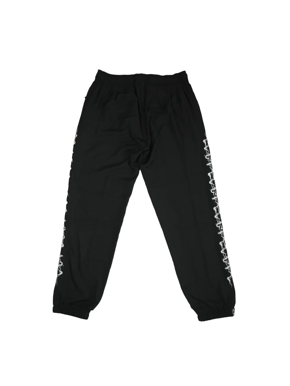The black "GODMODE" trackpants, laid flat (back view), detailing the comfortable fit and ergonomic paneling of this premium calisthenics apparel.