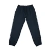 The RHSM "GODMODE" Trackpants in navy, laid flat (front view), showing the drawstring waistband and lightweight polyester of this fitness apparel.
