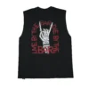 The black "Live By The Bar Die By The Bar" tank, laid flat (back view), showcasing the large motivational graphic; essential calisthenics apparel from RHSM.