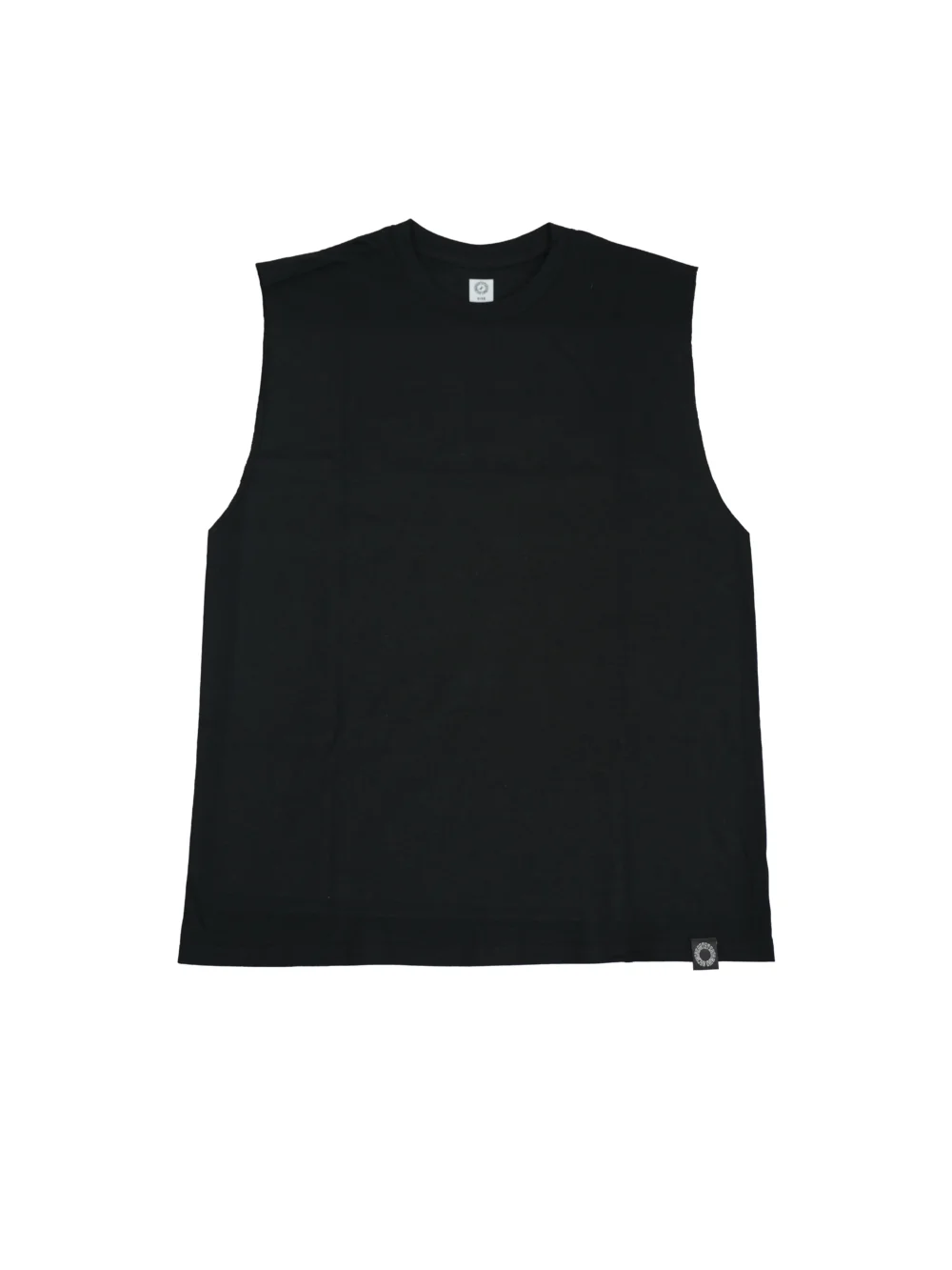 The RHSM "Live By The Bar Die By The Bar" Oversized Tank in black, laid flat (front view), showing the premium organic cotton and crew neck design of this fitness apparel.